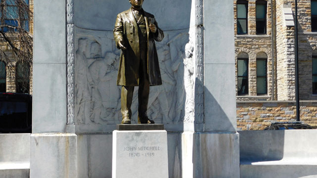 The statue of labor leader John Mitchell stands on the grounds of the Lackawanna County Courthouse, Scranton