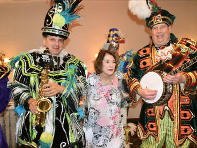 Fralinger String Band members Dave Colonna and Pat Bradley are with Kathy McGee Burns.